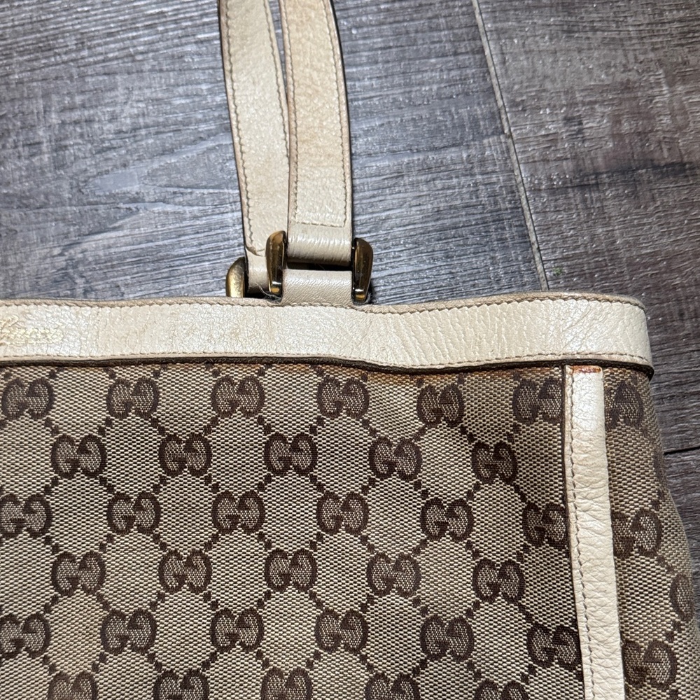 Gucci GG Canvas Leather Beige and Brown Monogram Tote Bag - Picture 6 of 16
